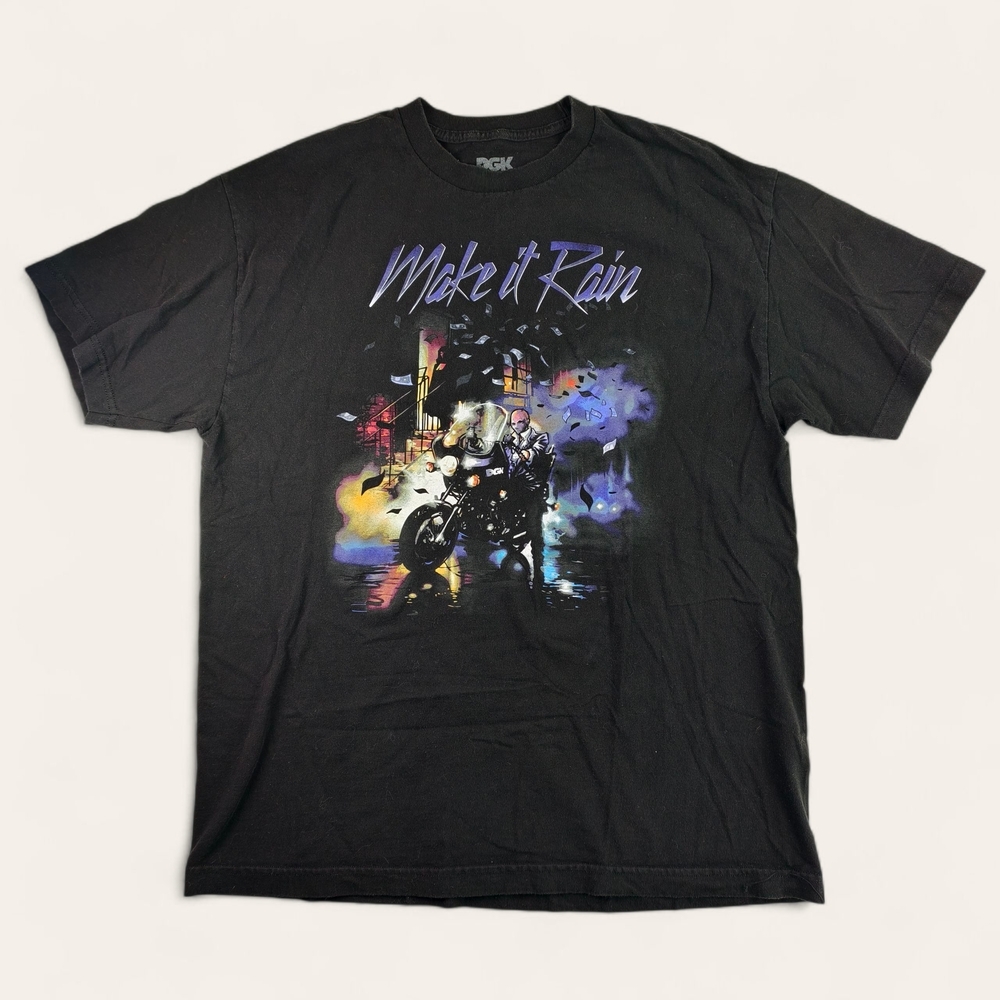 DGK Make It Rain Black Graphic Biker Tee Men’s XL Streetwear 100% Cotton